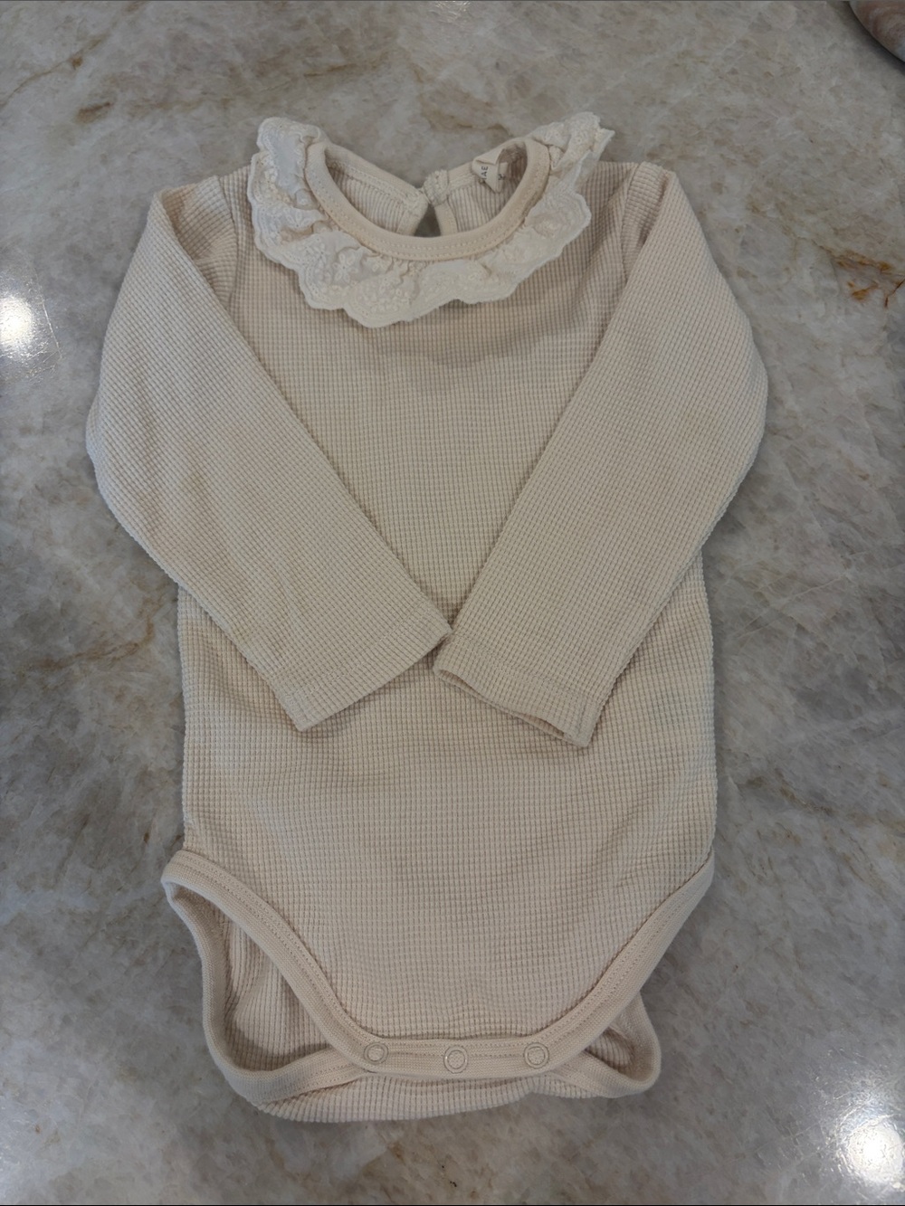 Quincy Mae Cream Long-Sleeve One-Piece with Lace Collar 6-12 month